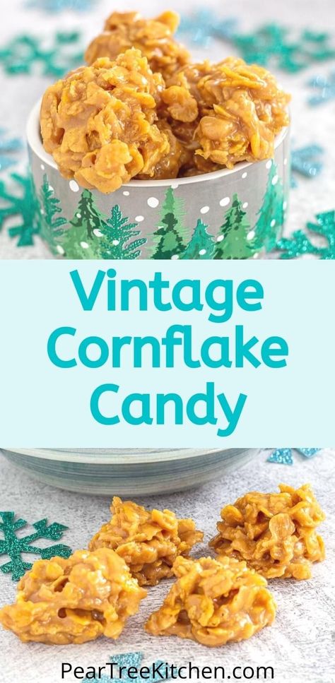 Old Fashioned Cornflake Candy, Cornflake Wreaths Recipes, Christmas Cornflake Wreaths Recipe, Cornflake Christmas Cookies, Christmas Candy Old Fashioned, Old Fashioned Christmas Baking, Peanut Butter Cornflake Clusters, Old Fashioned Christmas Food, Old Fashion Christmas Desserts