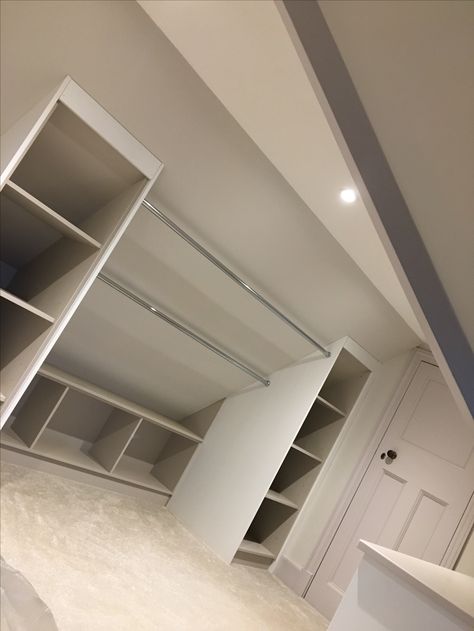 Slanted Ceiling Closet, Loft Closet, Attic Bedroom Storage, Attic Wardrobe, Attic Bedroom Designs, Attic Closet, Loft Storage, Closet Renovation, Attic Bedrooms