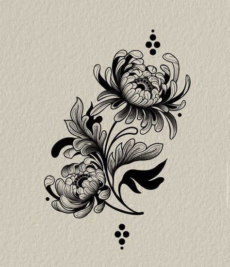 Shaded Flowers Tattoo, American Trad Flower Tattoo, Classic Japanese Tattoo, Black Work Floral Tattoo, Persian Art Tattoo, Crsanthmum Flower Tattoo, Flower Tattoos Drawings, Floral Black Work Tattoo, Chrisantem Tattoo