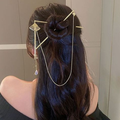 Material: Made of Metal Color: Gold Shape: Fan style Dr Jewelry, Calligraphy Drawing, Gold Hair Pin, Headpiece Jewelry, Fan Style, Hair Fork, Xmas List, Chinese Hairstyle, Pearl Hair Pins