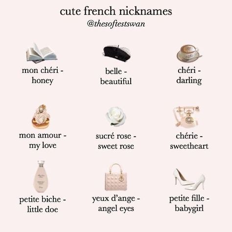 Girly Victorian Aesthetic, Words To Keep In Your Pocket, French Princess Aesthetic, Pretty Words In French, French Nicknames, Types Of Core Aesthetic, Cute French Words, French Names, French Aesthetic