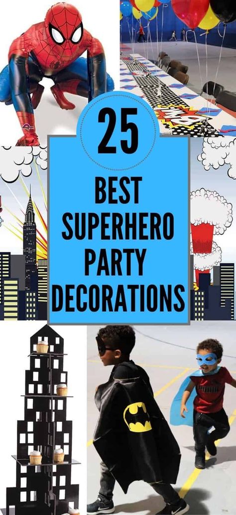 Plan your next superhero party with ease! Roundup of the best 25 superhero party decorations you can buy on Amazon- saves you hours of searching time. Birthday Party Planning Checklist, Avengers Birthday Party Decorations, Superhero Wall Decals, Superhero Party Decorations, Comic Party, Rockstar Birthday Party, Marvel Birthday Party, Superhero Decorations, Marvel Party