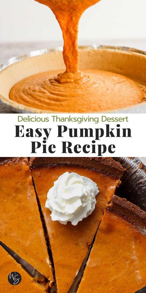 Easy Pumpkin Pie - a quick and easy recipe for making the best pumpkin pie right in your kitchen! It only takes 10 minutes to prep before baking. The perfect dessert recipe for any special occasion! Our delicious and Easy Pumpkin Pie recipe is a must for your next Thanksgiving dinner! It only takes 7 real, simple ingredients to create this classic holiday dessert. All of your family and friends are going to love it! Pumpkin Pie Recipe Pumpkin Pie Spice, Pumpkin Pie With Sweetened Milk, Natashas Kitchen Pumpkin Pie, Condensed Milk Pumpkin Pie Recipe, Pumpkin Pie With Real Pumpkin Puree, Pumpkin Pie Recipe Easy Without Condensed Milk, Pumpkin Pie Eagle Brand Milk, Pumpkin Pie Recipe Real Pumpkin, Easy Delicious Pumpkin Pie