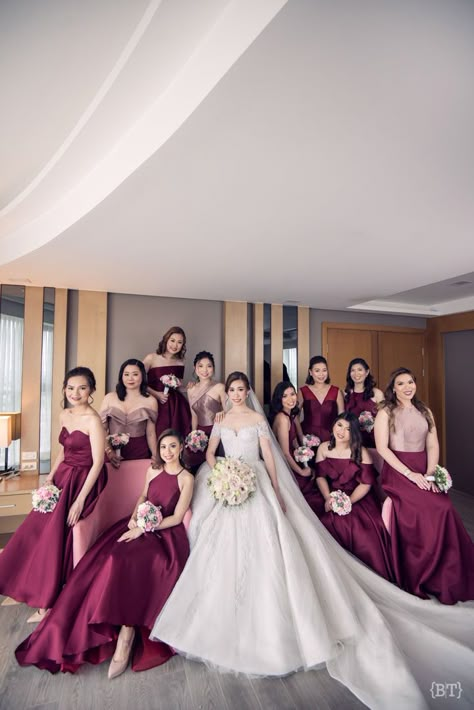 Wedding Gown For Bridesmaid, Wedding Dress And Bridesmaid Dress, Bridesmaid Dresses For Christian Wedding, Bridesmaid Pictorial Before Wedding, Bridesmaids With Bride, Filipino Bridesmaid Dress, Brides Made Dresses Bridesmaid, Maid Of Honor Different Color Dress, Entourage Gowns Bridesmaid