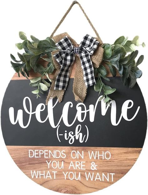 Welcome Sign Front for Door Decoration, 12 in Round Wood Wreaths Wall Hanging Outdoor, Farmhouse, Porch, for Spring Summer Fall All Seasons Holiday Christmas (Wreaths-A)… Wood Wreaths, Welcome Home Signs, Welcome Door Signs, Wreath Wall Decor, Wood Wreath, Wooden Welcome Signs, Front Door Porch, Wooden Front Doors, Front Door Signs