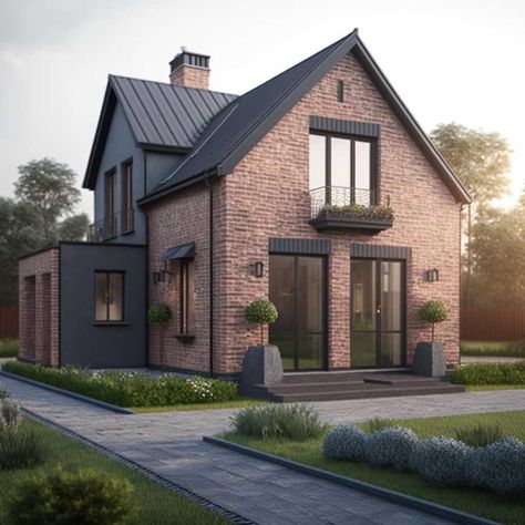 Modern Brick House Exterior, Red Brick House Exterior, Modern Brick House, Red Brick Exteriors, Dutch House, Red Brick House, Brick Exterior House, Casa Exterior, Brick Facade