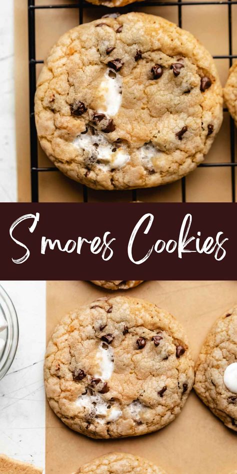 Easy Cookies To Make For Cookie Exchange, S’mores Cookies Recipe Easy, Decorate Chocolate Chip Cookies, Easy Bake Goods Recipes, Rockie Road Cookies, Easy Cookie Baking Recipes, Treats To Make With Marshmallows, Fall Crumbl Cookie Recipes, Snore Cookies Recipe