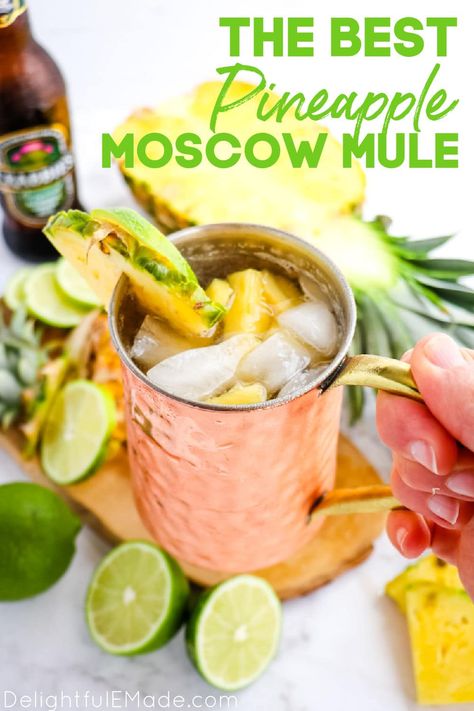 Pineapple Moscow Mule, Pineapple Mule, Moscow Mule Drink Recipes, Moscow Mule Drink, Mule Drink, Moscow Mule Cocktail, Moscow Mule Recipe, Copper Mug, Mule Cocktail