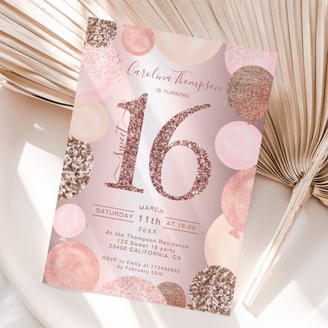 Sweet 16 Photo, Sweet 16 Party Invitations, Sweet 16 Photos, Rose Gold Invitations, 16th Birthday Invitations, Sweet Sixteen Invitations, Calligraphy Typography, Photo Birthday Invitations, Sweet Sixteen Parties