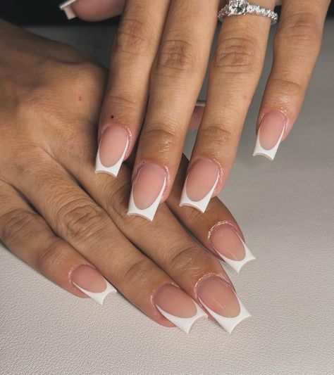 deep white french tip 🤍✨ White Deep French Tip Nails, Nail Polish Style, White French Tip, Nail Jewels, Short Coffin Nails, French Tip Acrylic Nails, Short Acrylic, White Tip, Colorful Nail Designs