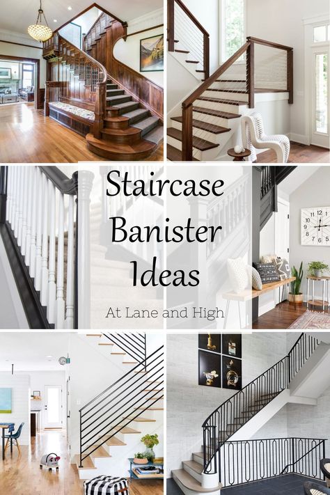 Staircase Banister Ideas That Will Elevate Your Home's Style Two Landing Staircase, Staircase Rails Ideas, Trending Staircase Ideas, Exposed Stairs In Living Room, Switchback Stairs With Landing, Wood Spindles Stairs, Update Banister Railings, Modern Bannister Ideas, Open Concept Staircase