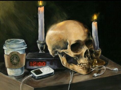 Modern Vanitas style painting. Vanitas Paintings, Art Through The Ages, Art Alevel, Lady Riders, Gcse Art, High Art, Memento Mori, Still Life Painting, Art Plastique