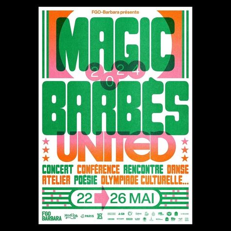 Poster by @imageformat⁠  for the 💚 Magic Barbès 🧡 Festival 2024 !⁠ ⁠ Typefaces by: @eliottgrunewald⁠ ⁠ #youcreativemedia #visualidentity #visualidentitydesign #brand #posterdesign #posterart #poster #fontinuse #graphicdesign Marseille, 2024 Poster Design, Festival Design Poster, Music Festival Poster Design, Music Festival Posters, French Graphic Design, Graphic Design Festival, Festival Poster Design, Brandon Grotesque