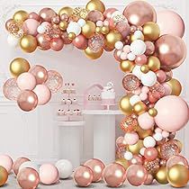 Gold And Pink Balloons, Orange Balloons, Rose Gold Decor, Gold Confetti Balloons, White Confetti, Rose Gold Confetti, Rose Gold Balloons, Garland Arch, Girl Baby Shower Decorations