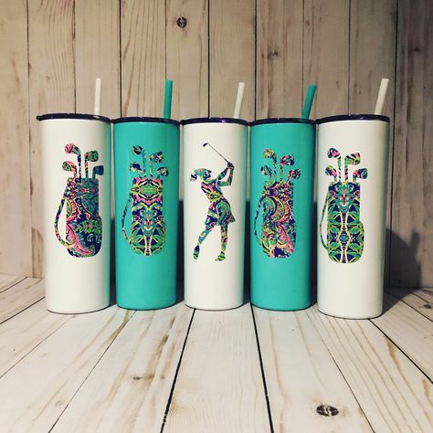 Golf Cups Designs, Golf Tumbler Ideas, Golf Tumbler, Tumblers Ideas, Iced Coffee Tumbler, Golf Mom, Lilly Inspired, Custom Tumbler Cups, Golf Gift