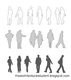 The Architectural Student: Architectural Rendering: Using Scale People Human Figure Photoshop, Architectural People, Architecture Scale, Architectural Student, Silhouette Drawings, Human Png, Figures Drawing, Figure Silhouette, Silhouette Architecture