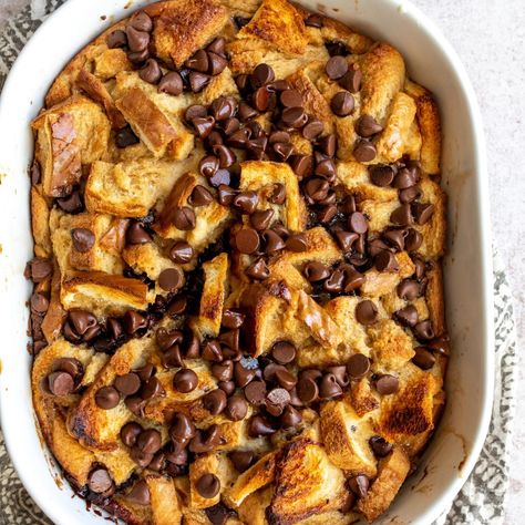 Chocolate Chip Bread Pudding - Sailor Bailey Chocolate Chip French Toast, Chocolate Croissant Bread Pudding, Brioche French Toast Casserole, Air Fryer Bread, Chocolate Chip Bread Pudding, Croissant Bread Pudding, Sweet Potato Breakfast Hash, Chocolate French Toast, Croissant Bread