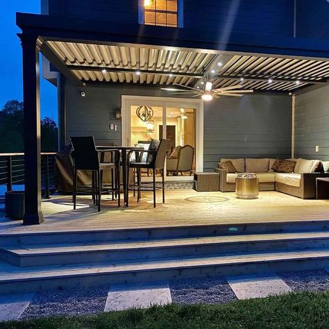 Outdoor Kitchen With Seating Area, Veranda Lighting Ideas, Pergola Led Strip Lighting, Outdoor Ceiling Lighting Ideas, Outdoor Overhead Lighting, Pergola Lights Ideas, Pergola Patio Lights, Outdoor Lighting Ideas Backyards Patio, Back Patio Lighting Ideas