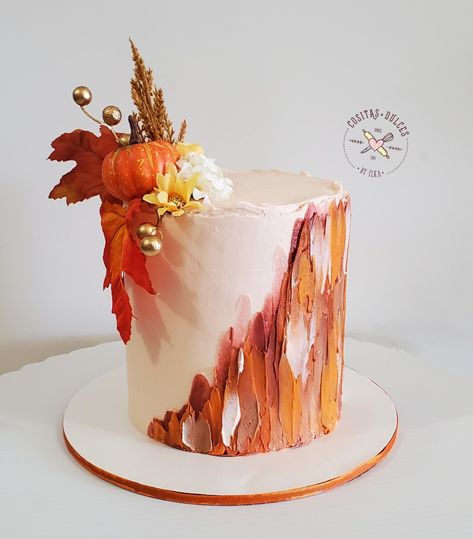 Fall Color Cake Ideas, Fall Fault Line Cake, Fall Flowers Birthday Cake, 2 Tier Thanksgiving Cake, Fall In Love Cake Ideas, Pretty Fall Birthday Cakes, Burnt Orange Cake Ideas, Autumn Leaf Cake, Autumnal Birthday Cake