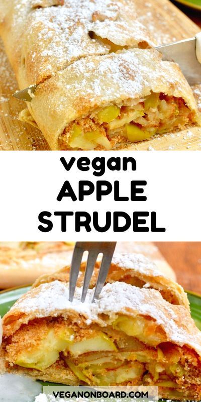 The perfect vegan fall dessert! Here's how to make an Austrian apple strudel from scratch. Homemade pastry included! It can take a while to get the hang of how to pull the traditional dough, but it's a fun challenge. Apples and sweet cinnamon flavoured breadcrumbs fill this yummy vegan strudel. Try your hand at this vegan apple strudel - it's yummy served with vegan custard or ice cream too! #apples #vegandessert #fallrecipes Vegan Apple Strudel, Vegan Strudel, Vegan Fall Dessert, Vegan Custard, Austrian Desserts, Thanksgiving Vibes, Baked Apple Dessert, Homemade Pastry, Vegeterian Recipes