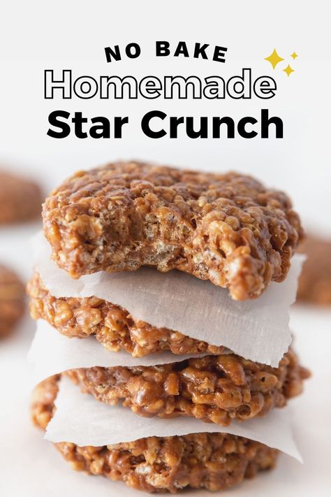 These are SO easy to make! With just 5 ingredients you can make a batch of chewy, no-bake Little Debbie Star Crunch cookies! No stove-top needed - simply microwave and enjoy a caramel-y & chocolate treat in under 10 minutes! No Bake Star Crunch Cookies, Homemade Star Crunch Cookies, Little Debbie Star Crunch Recipe, Star Crunch Copycat Recipe, No Sugar Sweet Snacks, No Milk Desserts Easy, Large Batch Dessert Recipes, Star Crunch Recipe Little Debbie, Perfect No Bake Cookies