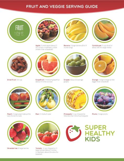 Fruit and Veggie Serving Guide_Page_1 Serving Size Chart, Vegetable Serving Size, Cooking For A Group, Super Healthy Kids, Fruit Serving, Portion Sizes, Cooking Guide, Cooked Breakfast, Healthy Ideas