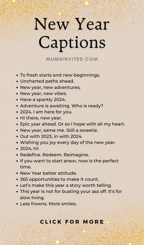 Our list of 90+ happy New Year captions has creative greetings for friends, family, your boyfriend/girlfriend. Find witty, aesthetic Instagram quotes, cool statuses, and positive sayings to welcome 2024 with flair. Spread good vibes on social media with these funny and inspiring New Year’s Instagram caption ideas! Caption for new year post. Newyear captions. Happy new year instagram post. New year insta captions. New year instagram story. New year captions instagram funny. New year ig caption. Happy Birthday Dog Insta Story, New Year Captions 2024, New Years Social Media Post Ideas, December Birthday Captions, 2024 Captions For Instagram, New Year Insta Captions, Caption For New Year Post, Happy New Year 2024 Aesthetic, Happy New Year Instagram Story Ideas