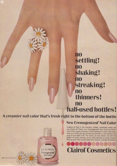 The Groovy Archives 1960s Nails, 60s Nails, Vintage Makeup Ads, Patti Hansen, Makeup Ads, Retro Makeup, Vintage Nails, Retro Beauty, Beauty Ad