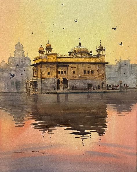 Online live class demo Watercolor on cold pressed paper 7x10inch 300gsm #landscape #artindia #sky #fineart #village #artistsikander #india… | sikander singh (@sikander_watercolor_artist) on Instagram Golden Temple Watercolor Painting, Watercolour Scenery, Indian Landscape, Watercolor Drops, Punjabi Art, Watercolor Indian, Landscape Painting Watercolor, Watercolor Scenery, Watercolor Art Landscape