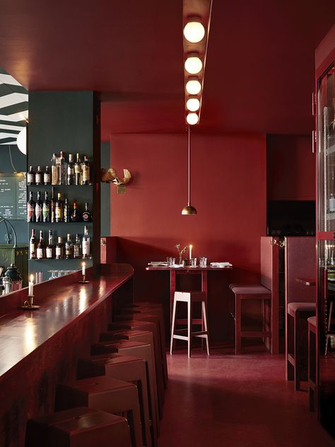 Stockholm Restaurant, Red Interior Design, Furniture Joinery, Red Restaurant, Wine Bars, Red Bar, Bar Interior Design, Modern Restaurant, Bar Interior