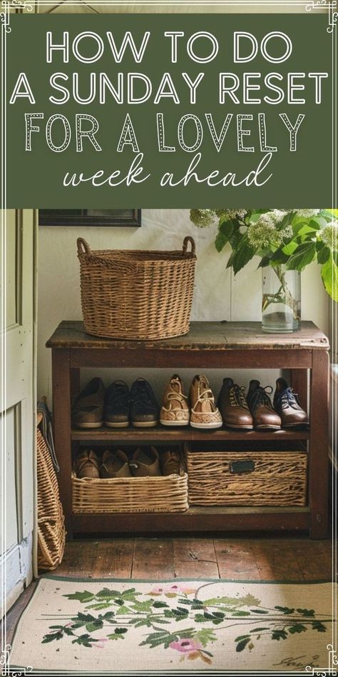 Achieve an organized week with our perfect Sunday reset routine! Follow these easy steps to keep your home clean and clutter-free. House Reset Checklist, Home Making Aesthetic, Cottage Organization, Weekly Reset Routine, Simple Living Ideas, Home Reset, Sunday Reset Routine, Sunday Rest, Weekly Reset