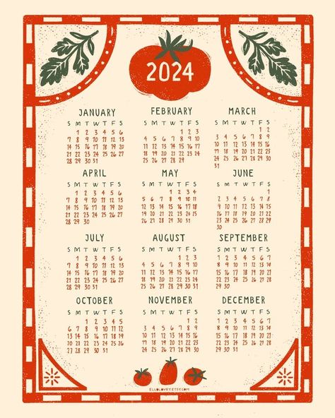 Yearly Calendar Design, Wall Calendar Aesthetic, 2024 Calendar Design, Calander Ideas, Cute Calendars, Month Illustration, Calendar Graphic, Calendar Illustration, Illustration Calendar