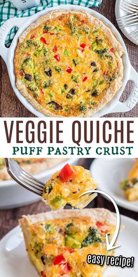 Quiche Recipes With Puff Pastry Crust, Quiche Puff Pastry Crust, Quiche With Puff Pastry Crust, Quiche Puff Pastry, Veggie Puff Pastry, Quiche With Puff Pastry, Crust Less Quiche, Pastry Sandwiches, Quiche Ideas