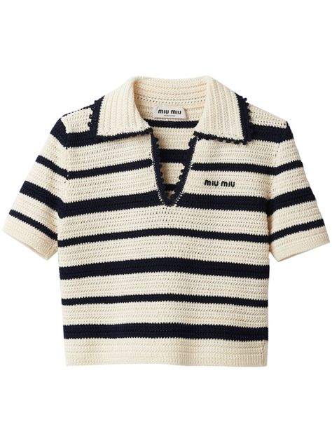 We Already Know the 19 Hottest Designer Buys for Summer 2024 | Who What Wear Knitted Polo Shirt, Knitted Polo, Polo Shirt White, Cotton Polo Shirt, Knit Shirt, Shirt White, Old Money, Stripes Pattern, Miu Miu