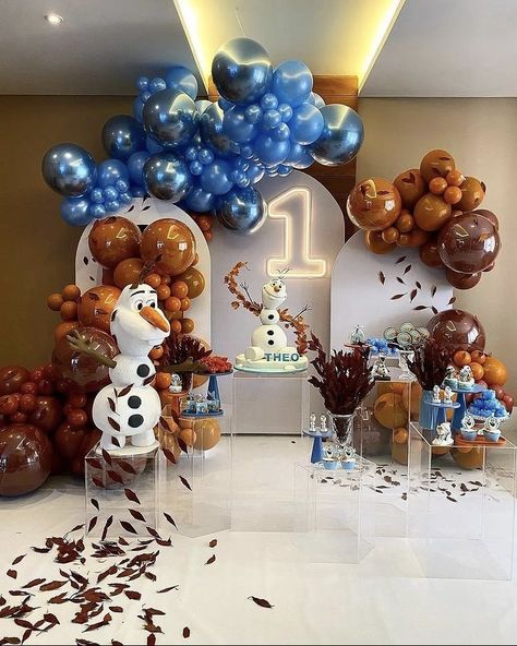 Olaf Birthday Party For Boys, Olaf Birthday Party, Baby Birthday Party Theme, Frozen Birthday Theme, Boys 1st Birthday Party Ideas, Baby Birthday Decorations, Frozen Themed Birthday Party, Baby Birthday Themes, Boy Birthday Party Themes