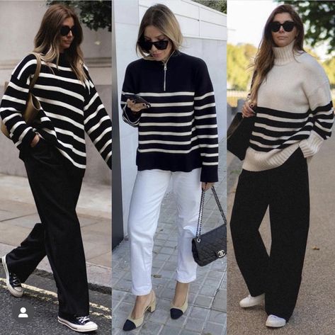 Striped Black Sweater Outfit, Black Striped Jumper Outfit, Black And White Sweatshirt Outfit, Stripe Pullover Outfit, Black White Stripe Top Outfit, Stripe Sweater Outfit Winter, Black And White Stripe Knit Sweater Outfit, Black Turtleneck Jumper Outfit, Black And White Striped Knit Sweater