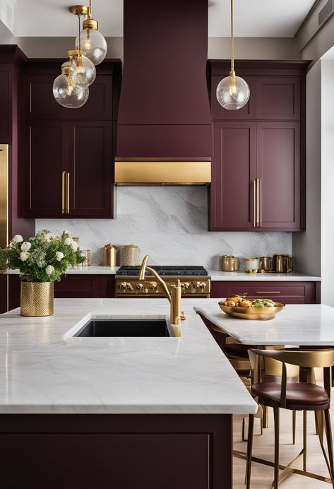 Eggplant Kitchen Cabinets, Burgandy Kitchen Cabinet, Wine Colored Cabinets, Burgundy Kitchen Decor, Wine Colored Kitchen Cabinets, Maroon Kitchen Ideas, Burgundy House Decor, Burgundy Cabinets Kitchen, Wine Color Kitchen