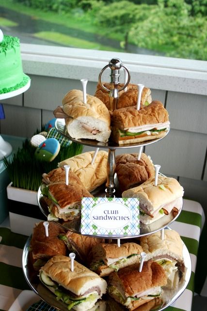 Golf Gender Reveal, Golf Party Foods, Club Sandwiches, Golf Baby Showers, Golf First Birthday, Golf Theme Party, Golf Party Decorations, Golf Baby, Par Tee