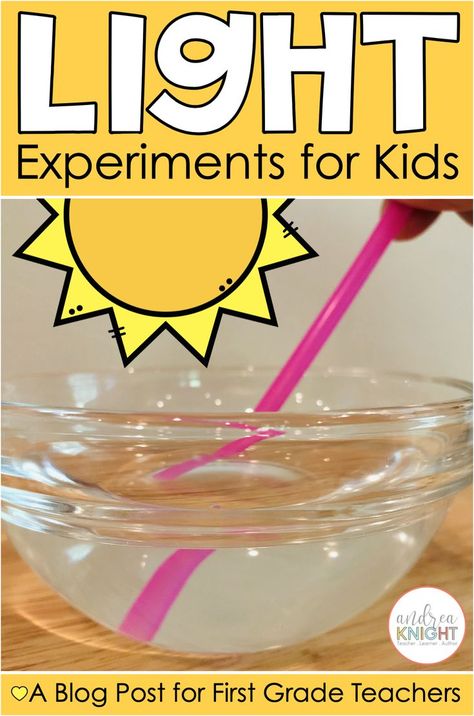 These hands-on light experiments for first grade kids are fun, engaging, and aligned to the NGSS. Each science lab teaches children something unique about how light behaves, while introducing them to key vocabulary such as refract, reflect, transparent, translucent, and opaque. Click through to the blog post to grab lots of ideas for your lesson planning. You'll find plenty of book recommendations and student activities to help you get started. Let's go! Science Light Activities, Light Experiments For Kids, Light Energy Activities, Light Science Experiments, Shadow Experiments, Kindergarten Science Experiments, Light Reflection And Refraction, Shadow Activities, Light Experiments