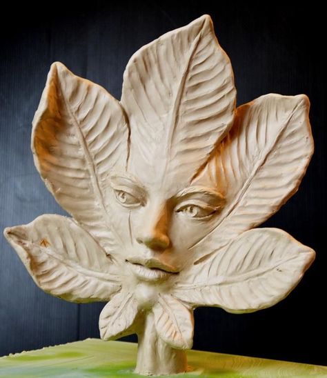 Chestnut Leaf, Mother Earth Art, Wood Sculpture Art, Wood Carving Faces, Ceramic Sculpture Figurative, Sculpture Art Clay, Tree Faces, Air Dry Clay Projects, Clay Faces