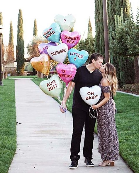 Sweetheart Candy Balloons Baby Announcement Idea Valentines Baby Announcement, Winter Pregnancy Announcement, Grandparents Valentines, Baby Announcement Ideas, Valentines Pregnancy Announcement, Sweetheart Candy, Pregnancy Announcement Photoshoot, Candy Balloons, Creative Pregnancy Announcement