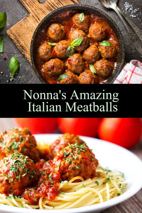 This juicy Italian meatball recipe from Nonna’s kitchen is the ultimate comfort food. Nonna is Italian for grandmother and this recipe will have you praising her name. These glorious orbs of ground beef are broiled to golden brown perfection; then, they are simmered in a delicious tomato sauce, bursting with flavor until they are juicy and tender. Serve over your favorite pasta, such as spaghetti. Grandma’s Italian meatball recipe is a classic dish that is perfect for a hearty meal. Meatball Recipes With Ground Beef, Ground Beef Italian Meatballs, Italian Meatball Recipes Beef, The Best Italian Meatballs, Grandmas Meatball Recipes, Italian Meatball Casserole Recipes, Classic Meatball Recipes, Recipes For Italian Meatballs, Italian Pork Meatballs Recipe