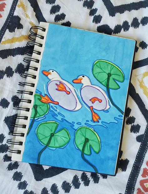 Duck Swimming, Painting Ideas On Canvas Easy, Seni Dan Kraf, Lotus Pond, Painting Ideas On Canvas, Kraf Diy, Small Canvas Art, Canvas Easy, Arte Sketchbook