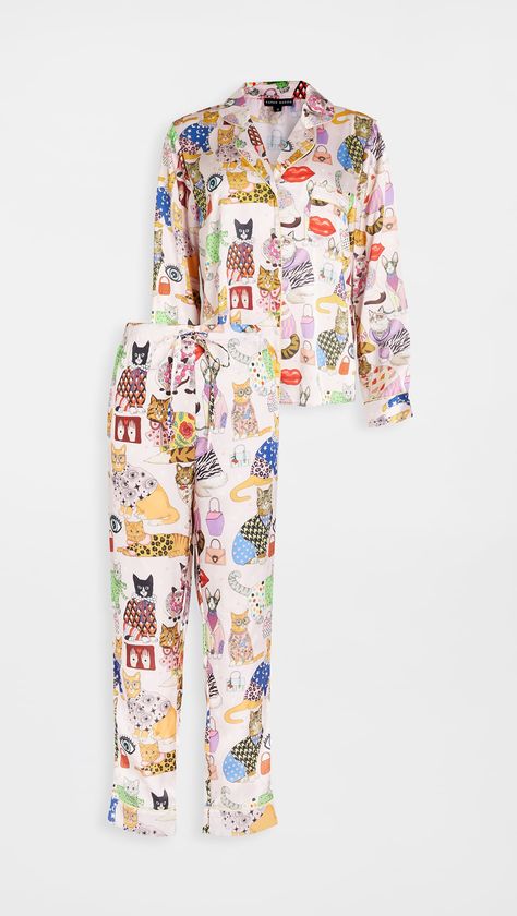 Luxury Sleepwear, Cat Pajamas, Twist Headband, Print Pajamas, Back In Stock, China Fashion, Cat Print, Fall Wardrobe, Fun Bags