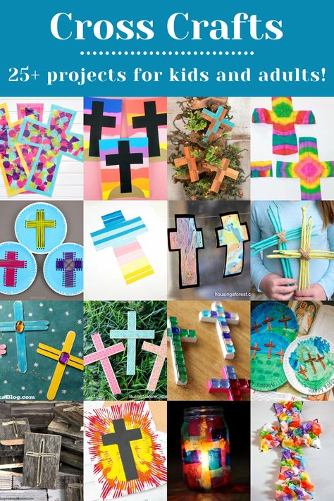 Learn how to make over 25 cross crafts that are great for any age group! Use these ideas for Easter, Sunday school, VBS, and other religious events. Elementary Easter Crafts, Montessori, Shoebox Crafts, Easter Religious Crafts, Wooden Cross Crafts, Easter Crafts Christian, 2024 Crafts, Palm Sunday Crafts, Easter Sunday School