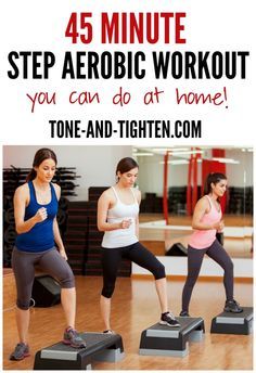 45 Minute Step Aerobic Workout you can do at home! Tone-and-Tighten.com Step Aerobic Workout, Step Up Workout, Aerobic Workout, Stepper Workout, Aerobic Step, Step Aerobics, Step Workout, Aerobics Workout, Trening Abs