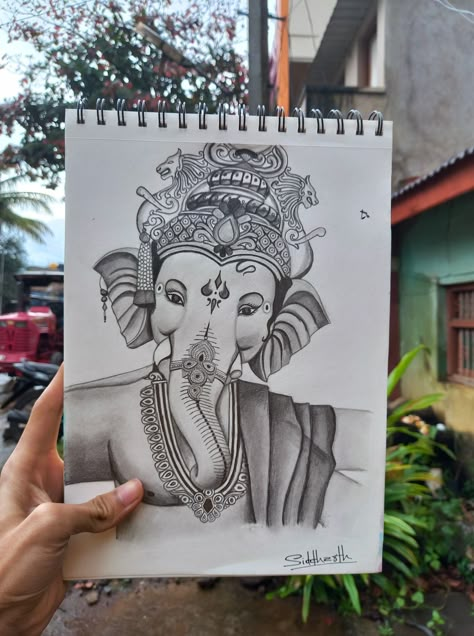 Ganpati Sketch Pencil Mandala, Ganesh Ji Pencil Sketch Easy, Ganesh Pencil Art, Ganeshji Drawing Sketch, Ganpati Pencil Drawing, Lord Ganesh Pencil Sketch, Ganesh Sketch Pencil Easy, Sketch Of Ganpati Bappa, Ganesh Pencil Drawing