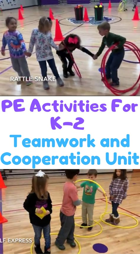 PE teacher Tyler Staup explains 2 of the activities he does with his K-2 students during their Teamwork and Cooperation Unit! Kindergarten Gym Ideas, Elementary Teacher Activities, Team Building Activities For Preschool, Team Building Pe Games, Physical Activities For Kindergarten, Gym Games For 1st Grade, Team Activities For Preschoolers, 1st Grade Gym Activities, Kindergarten Physical Activities