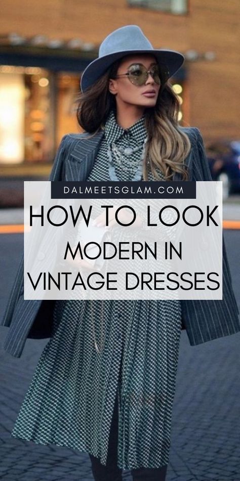 Love vintage style? Use these tips to style your vintage dresses and look modern | Vintage Style | Vintage Dresses | Vintage Outfits | Vintage Style Outfits | Classy Vintage Outfits How To Dress Vintage Outfits, Vintage Styles For Ladies, Vintage Look Outfit Retro, Modern Vintage Style Outfits, Simple Vintage Outfits, 20s Fashion Aesthetic, Vintage Outfits Classy 1950s, Vintage Outfits Classy Modern, Modern Retro Outfits