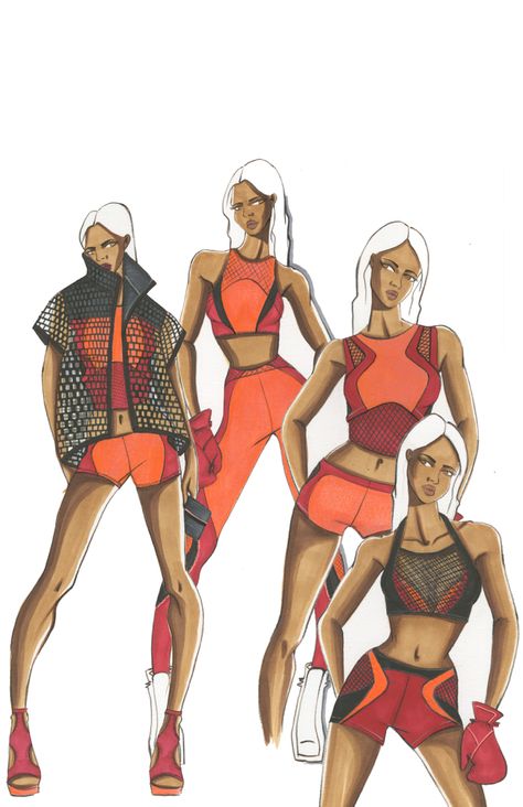 Women's Activewear Fashion Illustration by Cheryl DesVignes for MICHI Athleisure Fashion Illustration, Active Wear Illustration Sketch, Sport Outfits Drawing, Sportswear Fashion Illustration Sketches, Sport Fashion Illustration, Sporty Fashion Illustration, Fashion Illustration Sportswear, Sportswear Design Sketch, Sports Wear Illustration Sketch Women